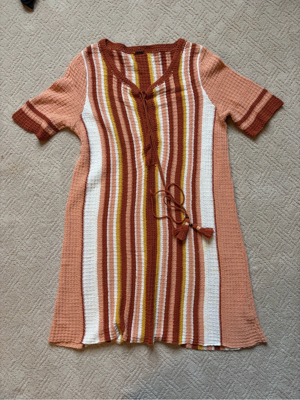 Free People Crochet Dress in Rust, White & Mustard